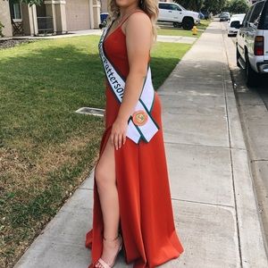 burnt orange long formal gown